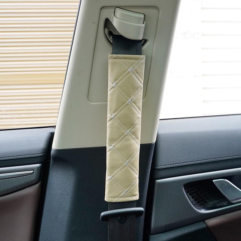 Adjustable Leather Quilted Car Seat Belt Shoulder Pad - Universal, Comfortable, All-Season Protection
