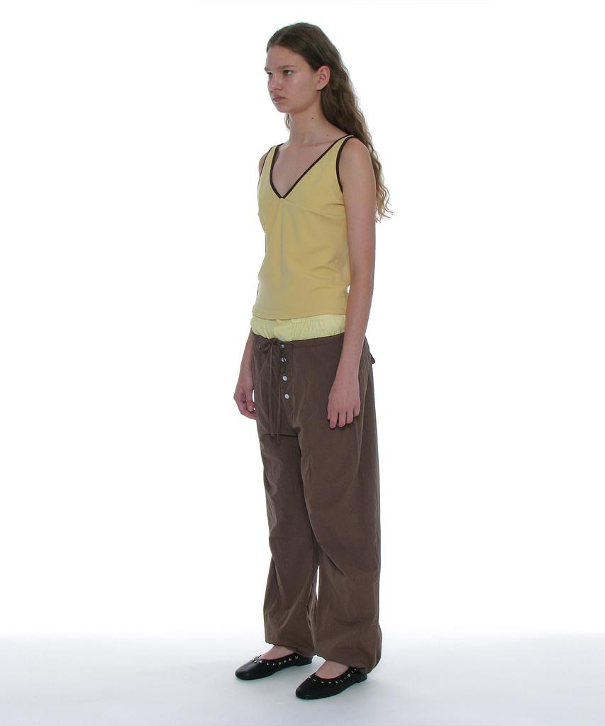 PARTIMENTO WOMEN Double Waist Parachute Pants_Brown
