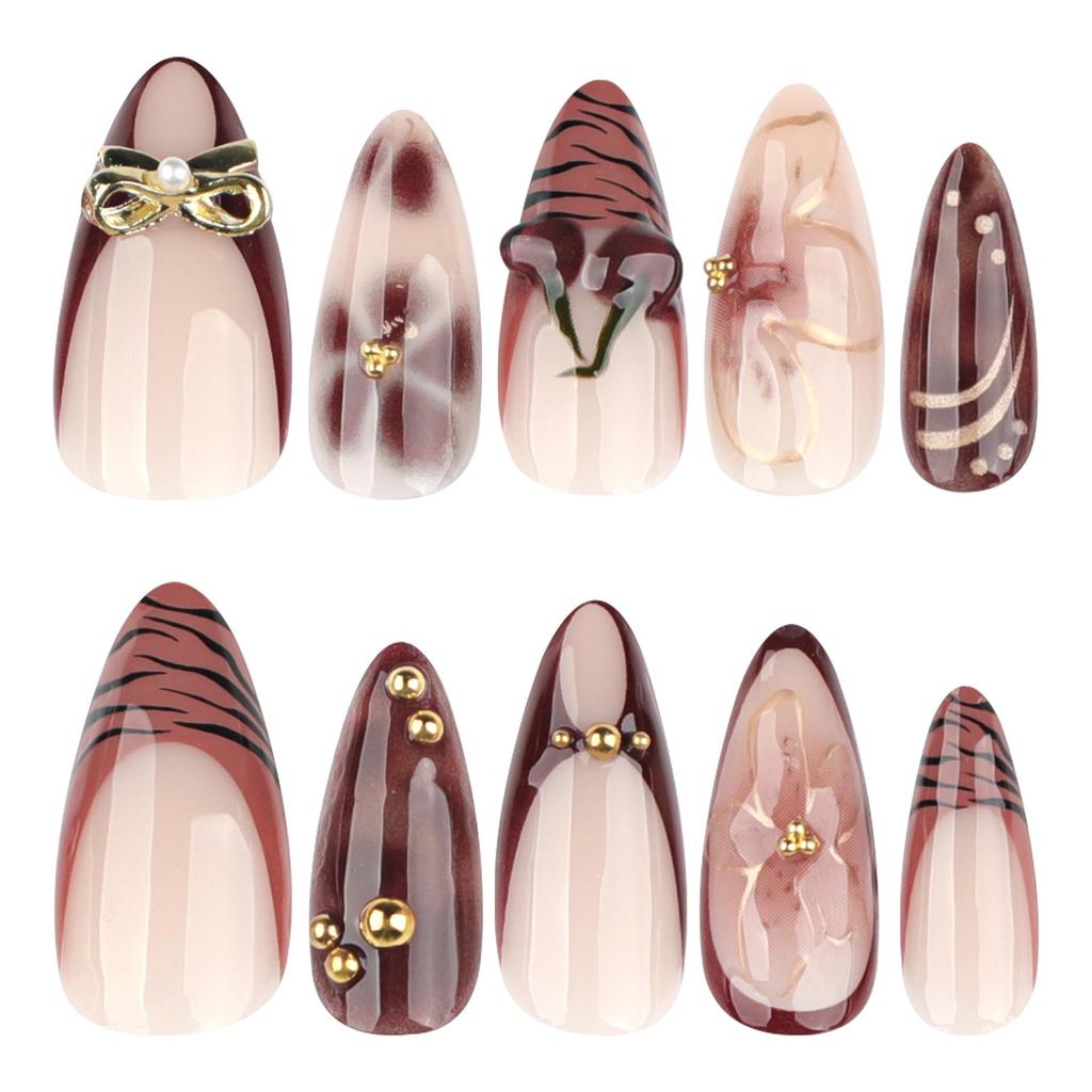 3D Cherry Blossom Almond Press-On Nails for Autumn and Winter