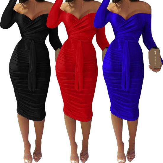 Damenkleid Einfarbig Schulterfrei V-Ausschnitt Slim Fit Etuikleid für Abschlussball