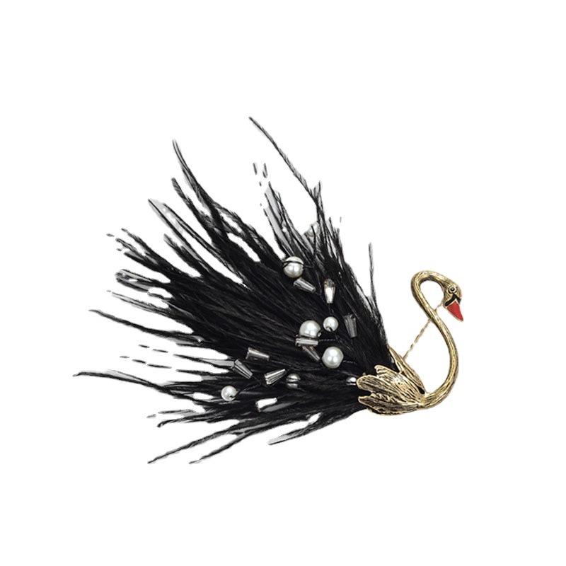 Spilla a forma di cigno nero con piume retrò, Spilla di alta gamma, Spilla alla moda e personalizzata