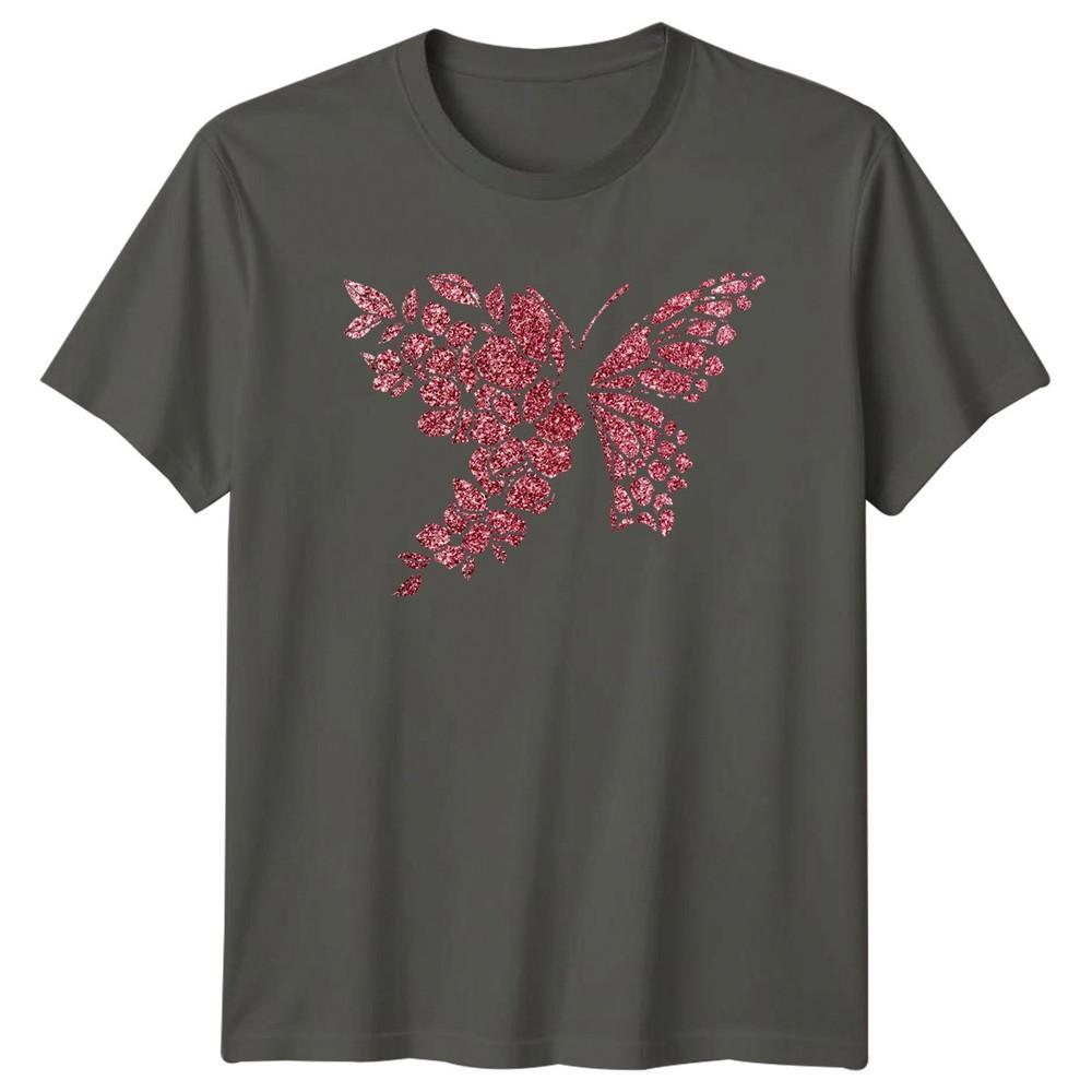 Sparkling Floral Butterfly Design Unisexs TShirt Glitter Design Nature Fashion S