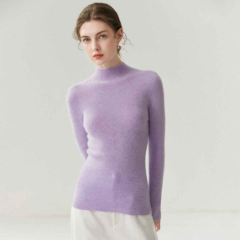 Women's Pure Cashmere Slim-Fit Sweater, Half-High Neck, Knit Base Layer, Autumn/Winter Collection