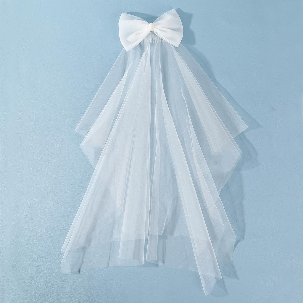 White Tulle Bow Veil Hairpin Pearls Wedding Bachelorette Hen Party Elegant Bridal Veil Hair Clip Gifts Women Hair Accessories