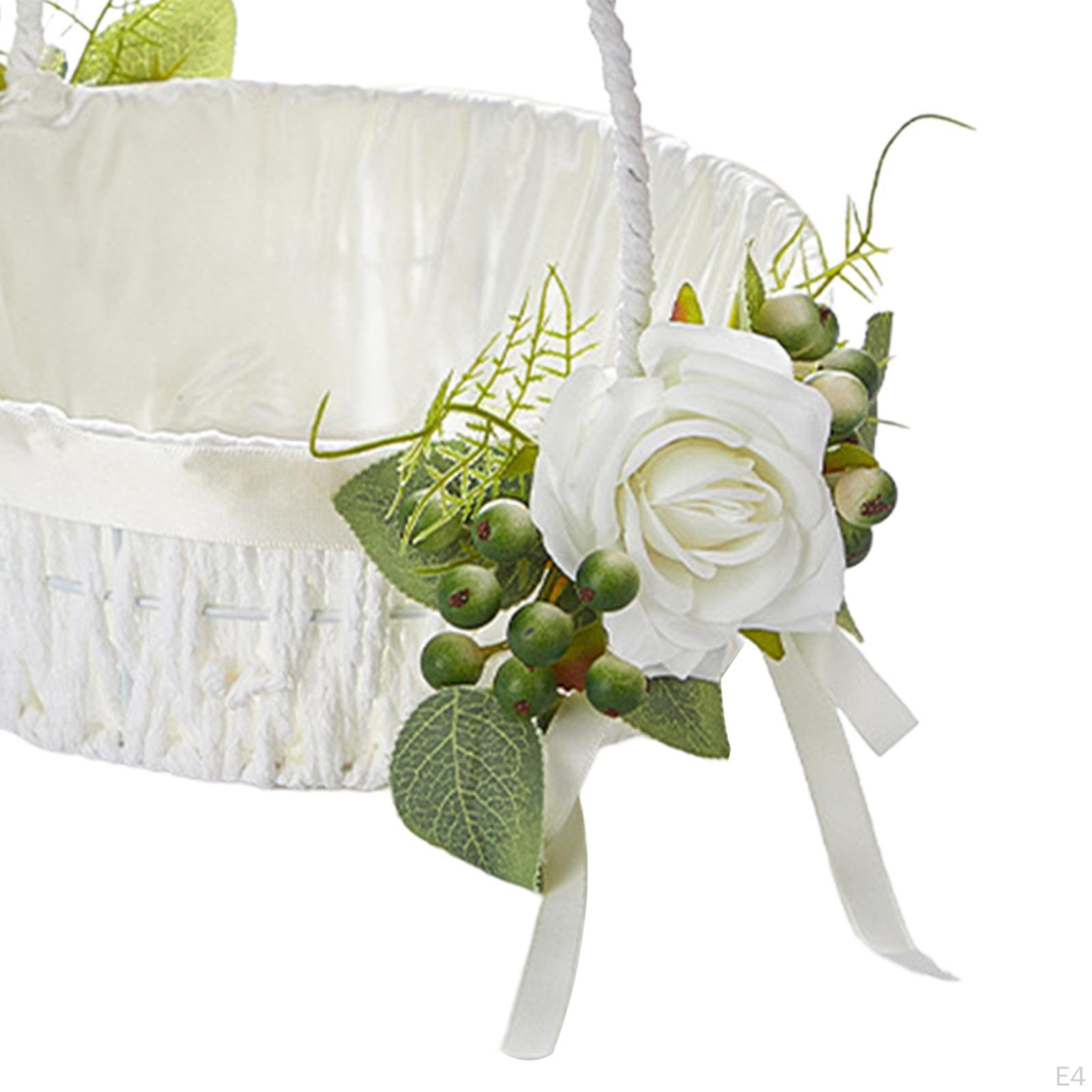 Panier De Fleurs En Osier Pour Mariage - Corbeille Cœur Pour Demoiselle D'honneur - Décoration élégante Blanche