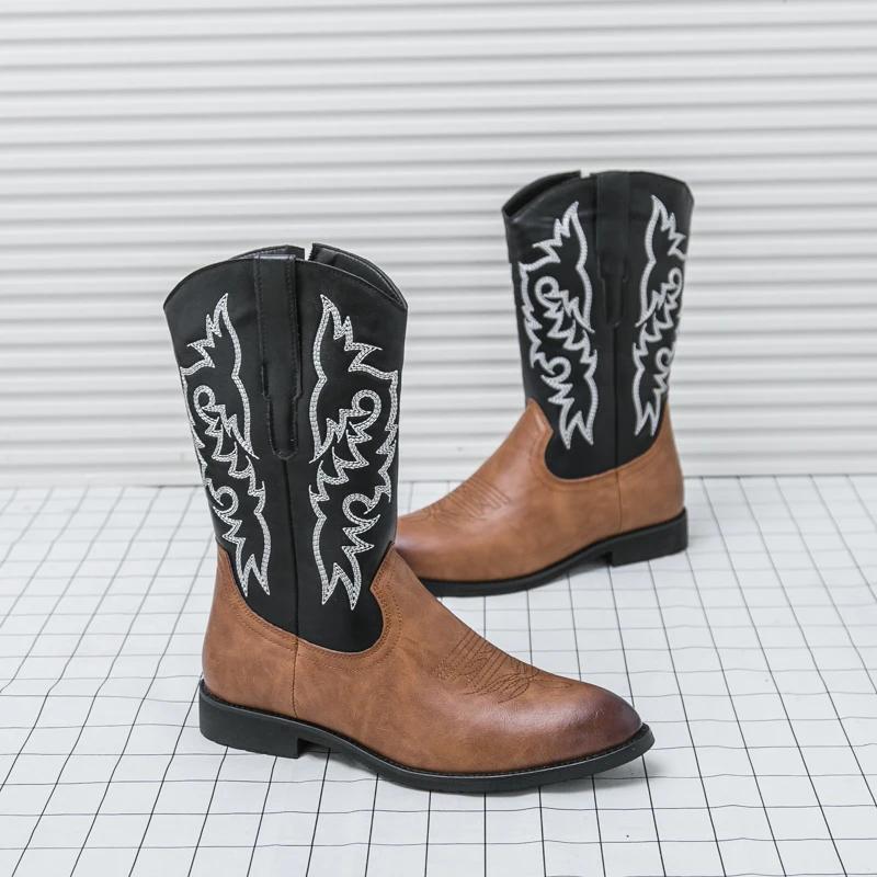 Fashion Men's Luxe British Shoes Cowboy Botas Retro Side Zipper Motorcycle Boots Fashion Walking Shoes Men 2024 New Male Chelsea Boots