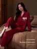 Women's Red Year of the Rat Ice Silk Pajamas - Long Sleeve, Festive Wedding Homewear for Spring/Autumn.