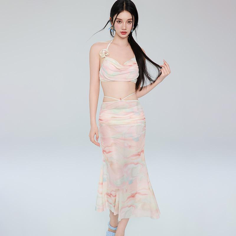 

2024 Женский Сексуальный Тедди Пуш-ап Без спины Бикини и Длинное Платье Пляжная Купальная Одежда