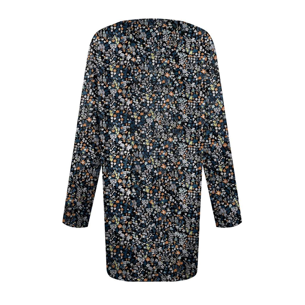 Women's Plus Size Top, Garden Collar Long Sleeved Shirt, Fashionable Floral Print Casual Top