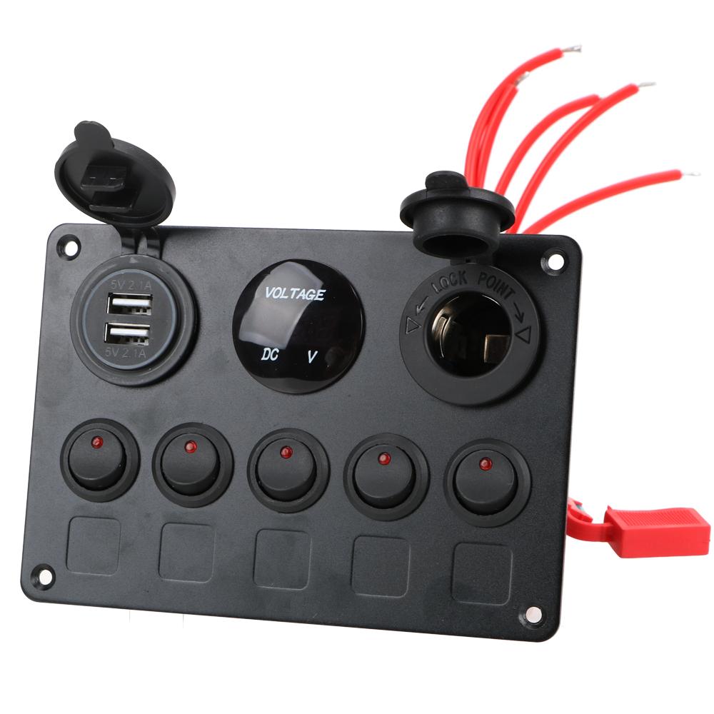 12V 24V 5 Button LED Switch Panel Light Toggle USB Chargers 3.0 Volt Gauge For Car Marine Boat Truck Trailer Caravan Accessories
