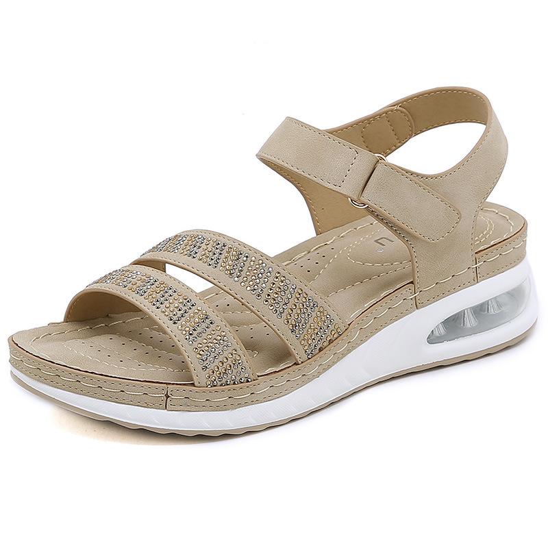 New European and American Cross Border Leisure Air Cushion Sole Large  Wedge Heel Comfortable Rhinestone Sandals