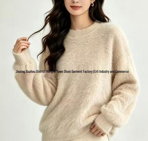Women's Fluffy Round Neck Knit Sweater - Imitation Mink Velvet Long Sleeve Pullover for Autumn & Winter