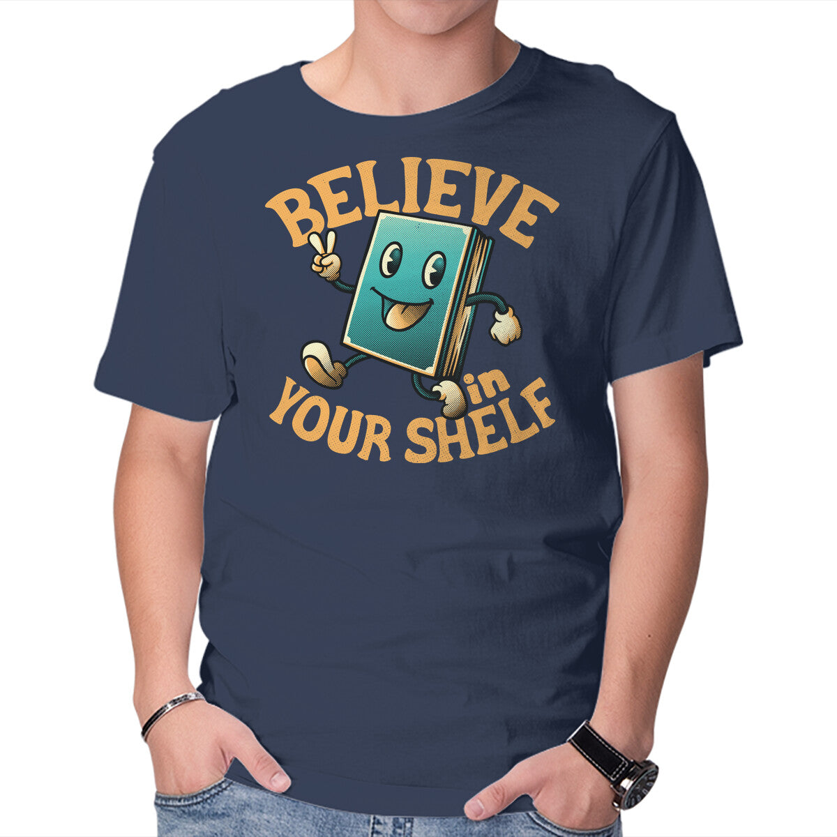 Unisex Crew Neck T-Shirt Believe In Your Shelf Graphic Short Sleeve Casual Tee XS