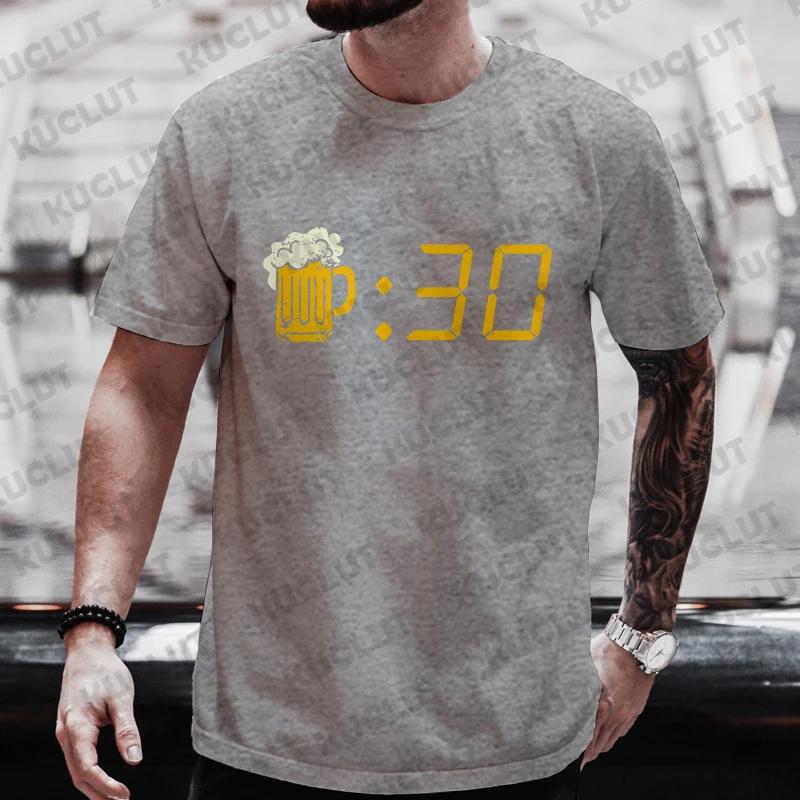 Men T Shirt Funny Beer Clock Graphic Y2k Clothes Plus Size Tees Beer Lover Drinking Party Streetwear Summer Short Sleeve Tees