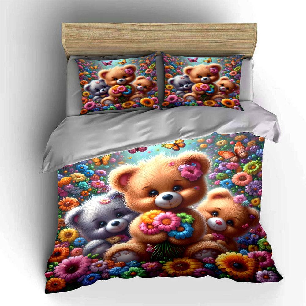 Blooming Teddy Paradise Bedding Sets Duvet Covers Pillowcases(1* Duvet Cover 2* Pillowcases Without Duvet Insert)