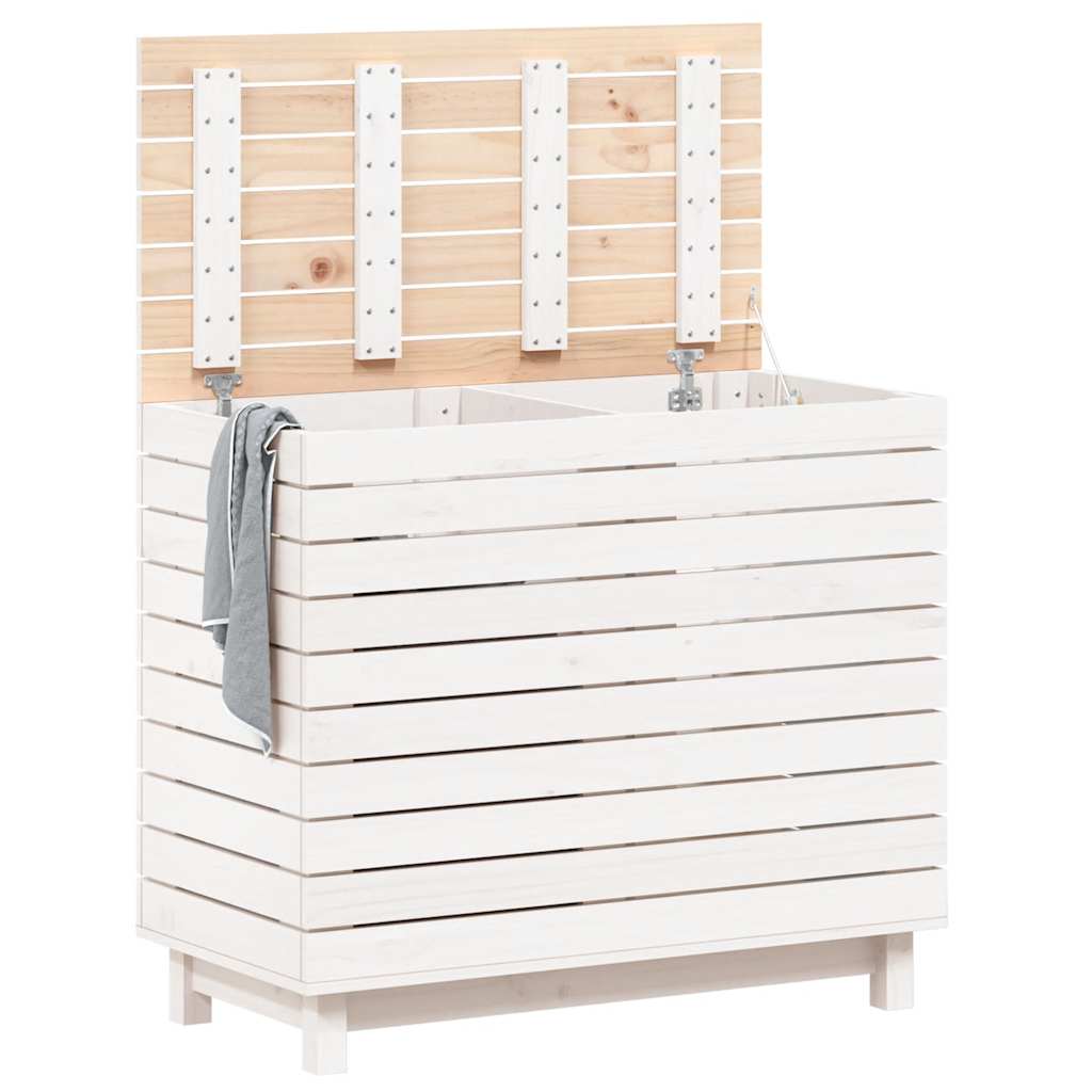 Vidaxl Laundry Basket, White, 88.5X44X76 Cm, Solid Pine Wood