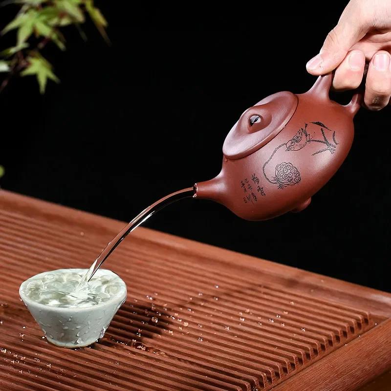 Chinese Style Teapot Hand Made Tea Pot, Yixing Raw Ore, Purple Sand, Kung Fu Teaware for Puer Tea Making, Classic, 280ml