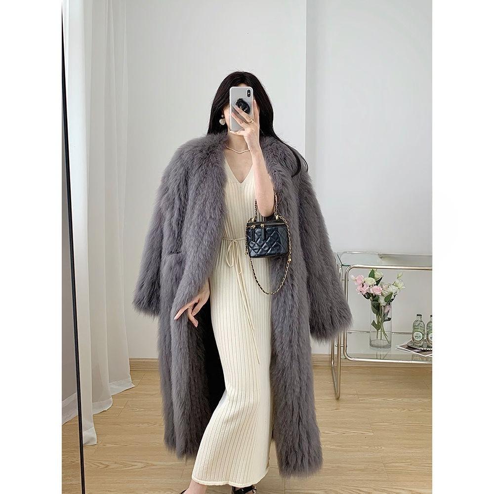

Зимняя Новая Экологически Чистая Шуба из Лисьего Меха Длинная Меховая Шуба Женская Меховая Шуба Толстая Теплая Женская Шуба L темно-серого