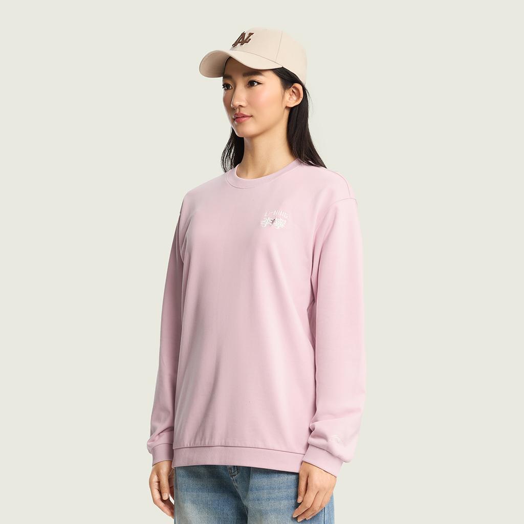 Li Ning Sports Lifestyle Series Back Letter Print Round Neck Breathable Loose Versatile Sweatshirt Unisex Sweatshirt AWDW385-7