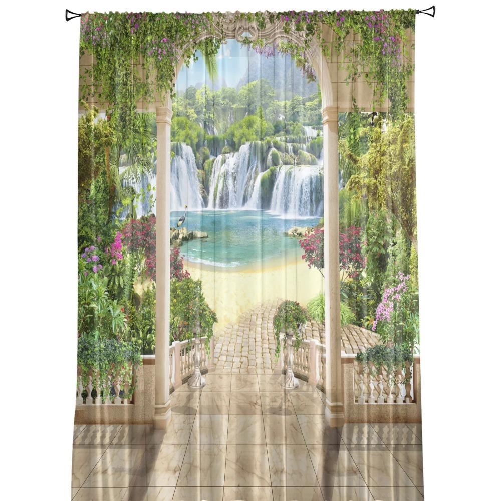 Landscape Garden Scenery Tulle Sheer Curtains for Living Room Decoration Window Curtain for Bedroom Kitchen Voile Organza Drapes