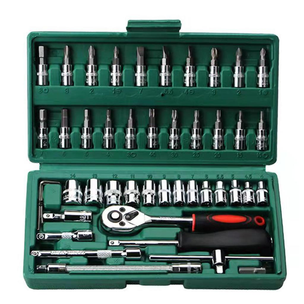 46 Pieces 1/4 " Drive Socket Ratchet Wrench Bit Bits Included Sliding Bar Extension Bar 1/4"Quick Ratchet Handle