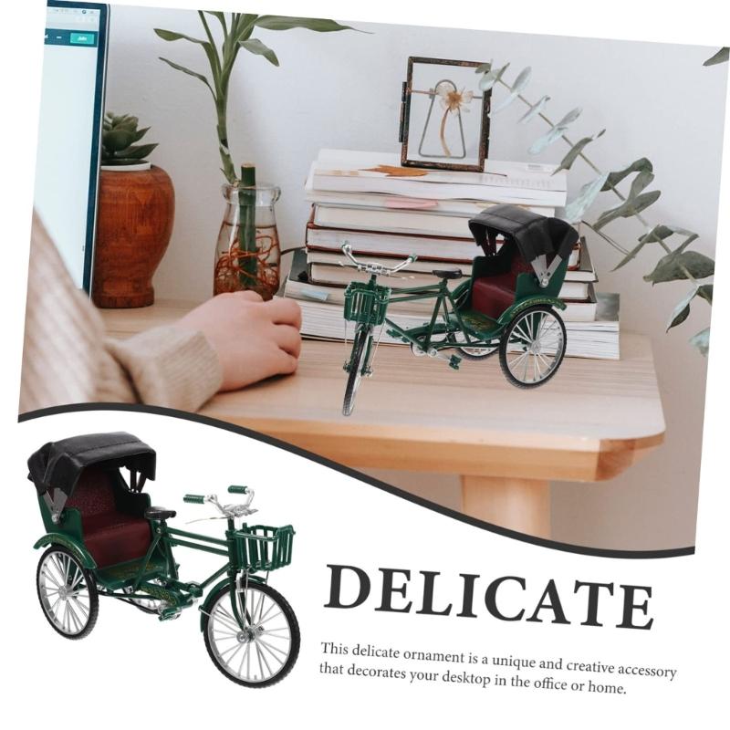 Collectible 1:10 Miniature Tricycle Model Iron Three Wheeld Rickshaw Replicas Vintage Desktop Decoration Gift For Adults
