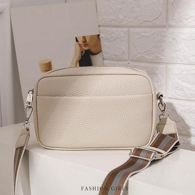 New Fashion PU Leather Square Shoulder Bag Women Wide Strap Small Flap Crossbody Bag