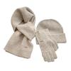 3Pcs/Set Women Hat Scarf Gloves Set Solid Color Ribbed Trim Brimless Hat Long Scarf Warm Gloves Set Winter Accessories