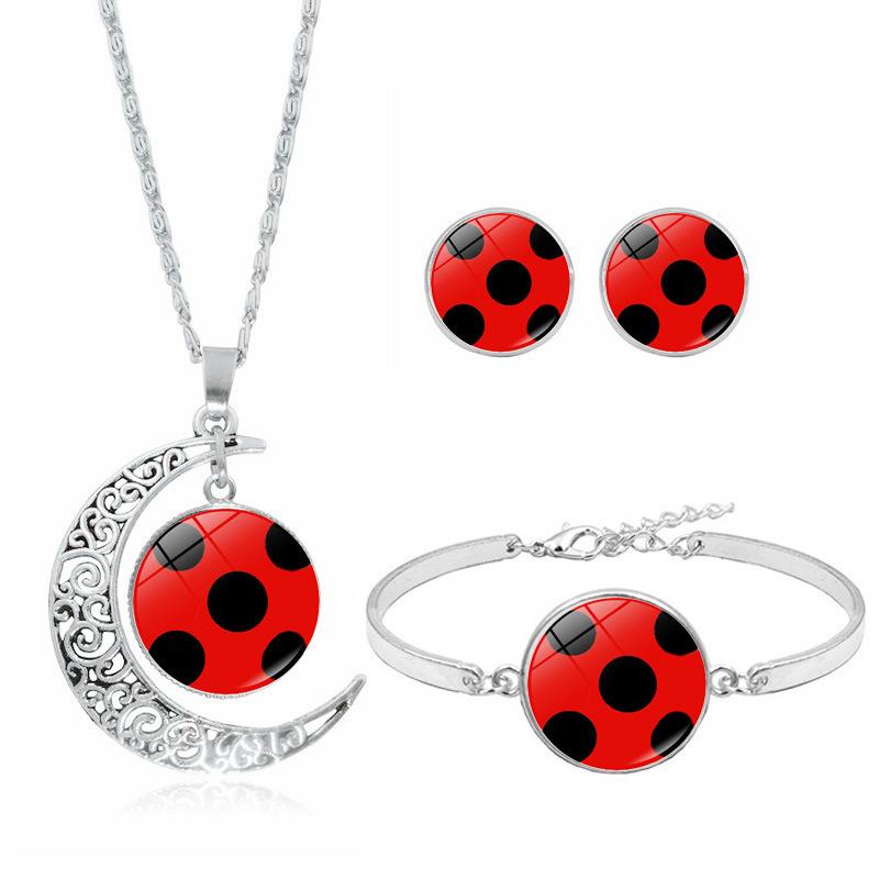 Polka Dot Girl Time Gem Necklace Set Anime Peripheral Fashion Personality Bracelet Earrings Jewelry Three-piece Set