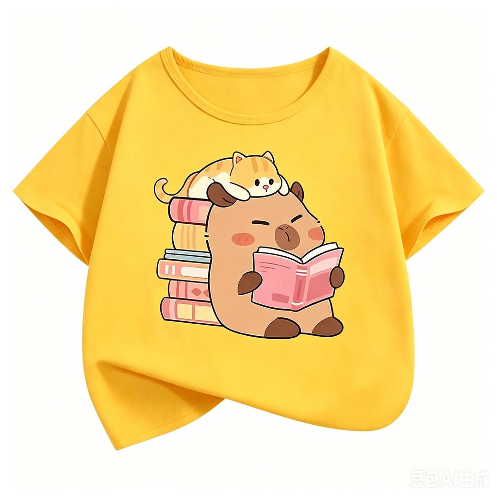 Girls Clothes Capibara Kids Clothing Tees Summer Printed Cartoon Short Sleeve Tshirt Girls Loose Casual Crewneck Tops T Shirts