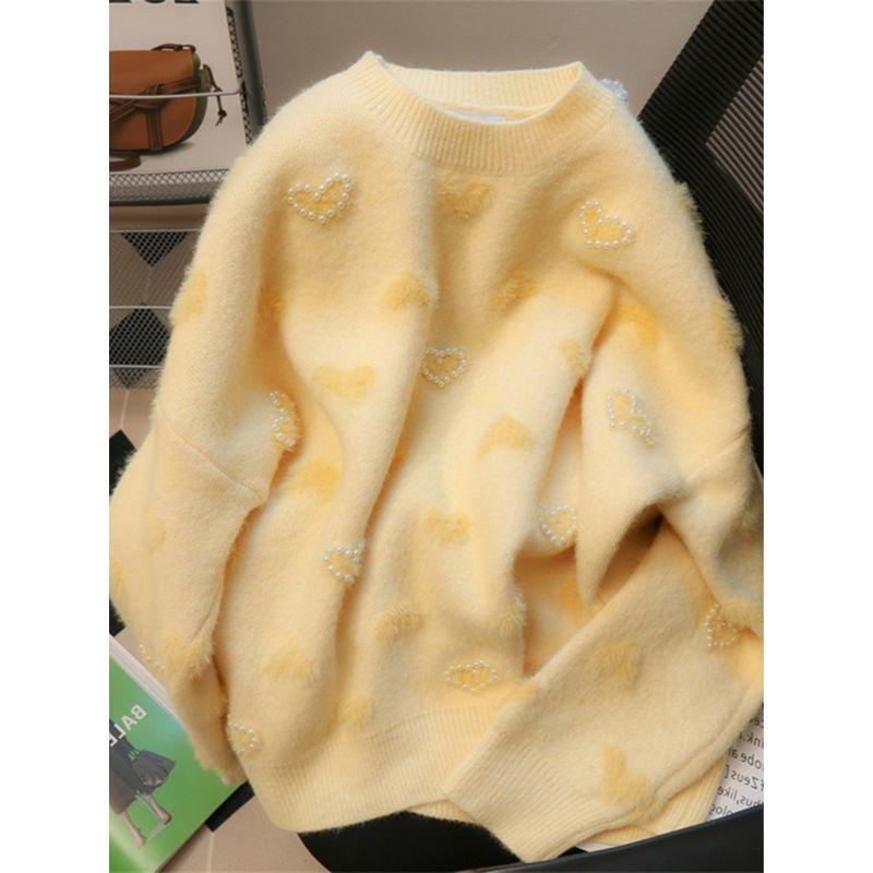 

Yellow Sweater Female Autumn and Winter Fleece-lined Thickened High School Junior High School Student 13 Years Old 15 Girls Inner Wear Base Knitwear Milk yellow S