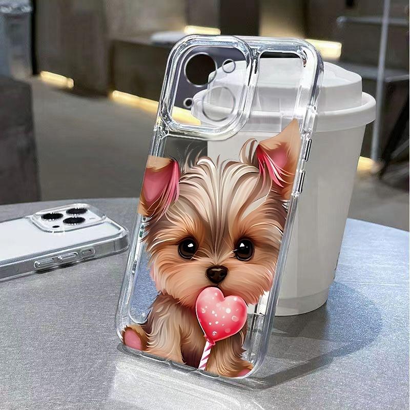Valentine Yorkie Puppy Phone Case For iPhone 17 Air 16E 16 15 14 11 Pro Max Plus 13 12 Mini 8 7 X Transparent Shockproof Cover