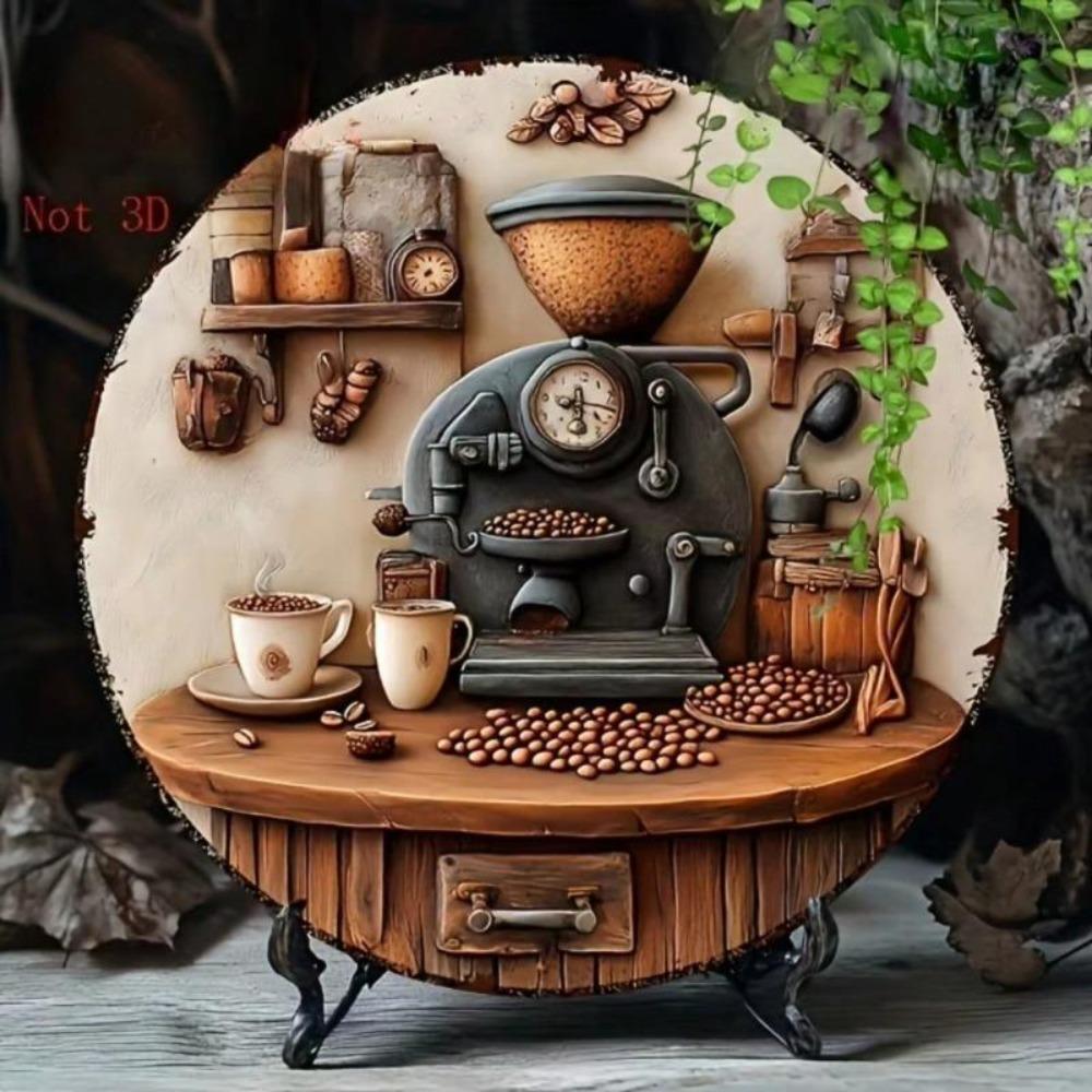 Vintage Coffee Machine Metal Tin Sign 2D Flat Wall Art Handcrafted Retro Home Bar Decor