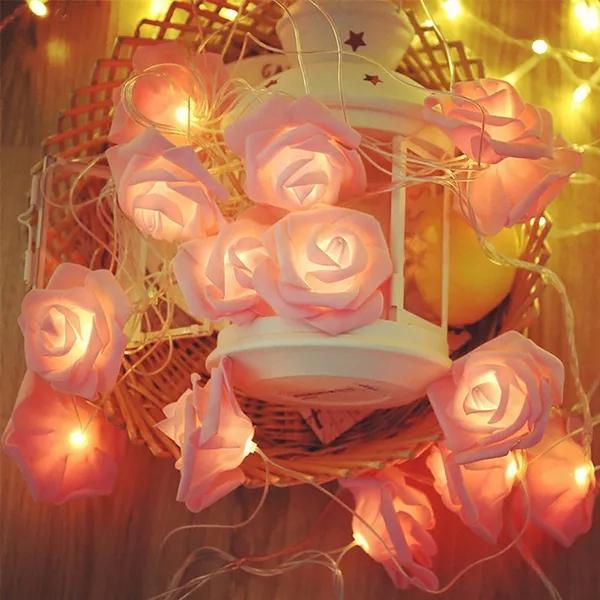 1,5/3 m 20 Lichter LED-Lichterkette in Rosenform, warme Lichter, Hausgarten, Party-Dekoration, Lichter, Weihnachten, Hochzeit, Party-Dekoration