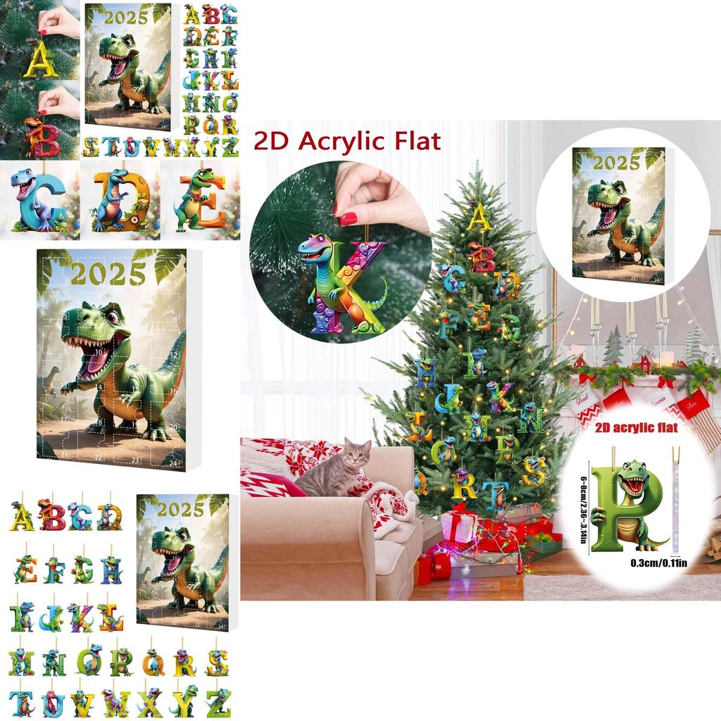 Dinosaur Christmas Countdown Calendar With Acrylic Dinosaur Figurines For Holiday Decor