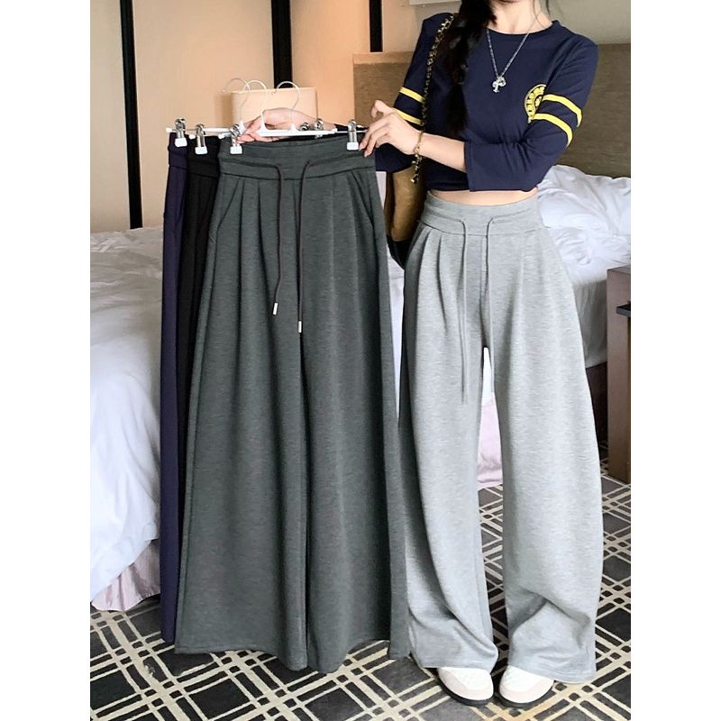 Pants Loose and Lazy Style High Waist Casual Pants Women Autumn Slimming Drooping Wide-Leg Pants Easiest for Match Black Mop Trousers