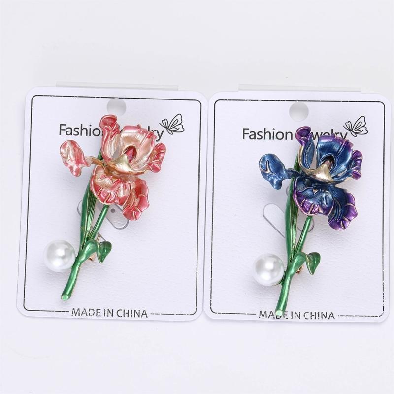Vintage Irises Flower Brooch Elegant Enamel Jewelry Accessory For Women Men Casual Outfit Party Wear Gift