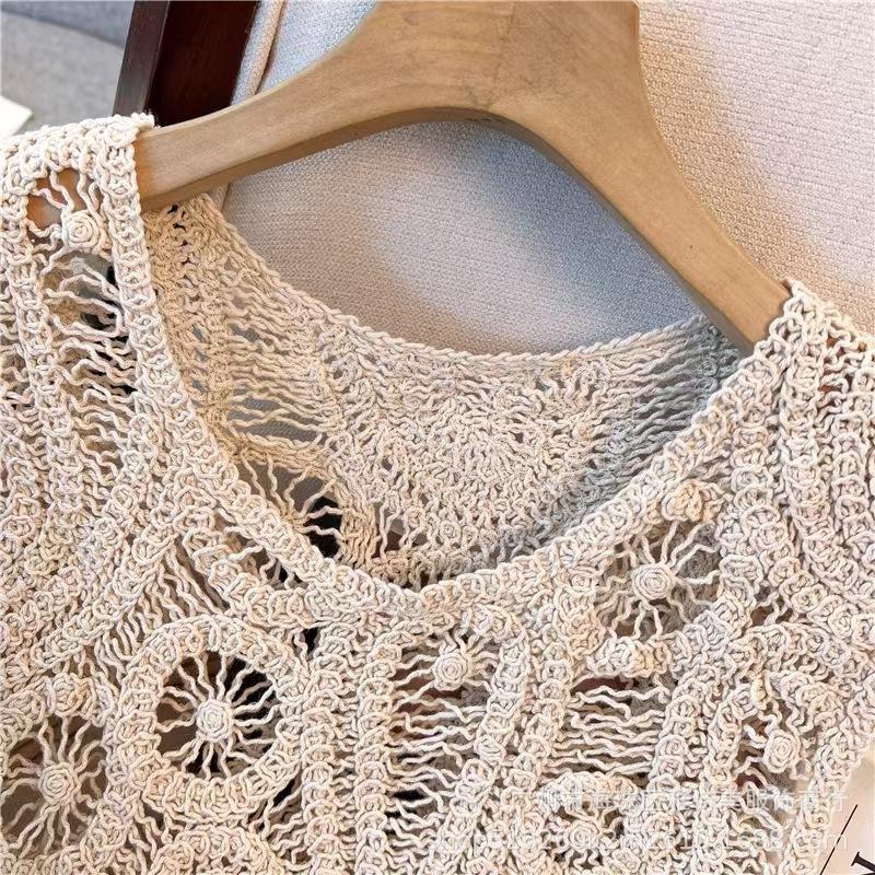 Spring outerwear hook-up hollow blouse niche chic beautiful irregular knitted thin sleeveless top trendy