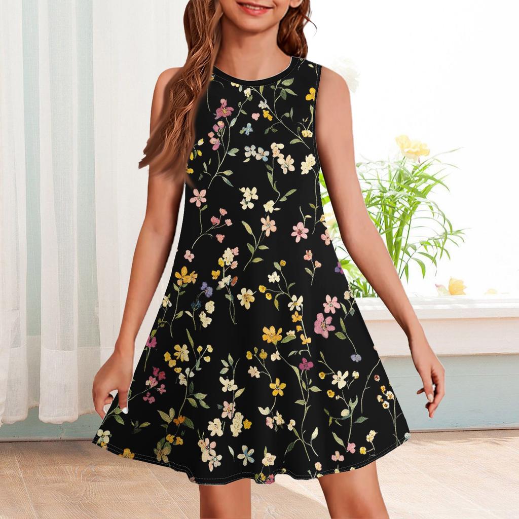 Girl Summer Dress Sleeveless Printed Color Casual Dress