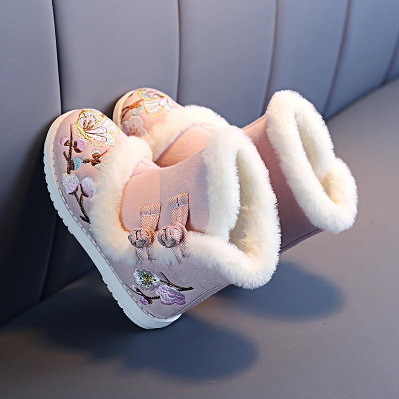 Women's Girls Ethnic Style Embroidery Cold Warm Padded Snow Boots Thick Bottom Heightening Non-slip Wear-resistant Outdoor Leisure Sports Cotton Boots
