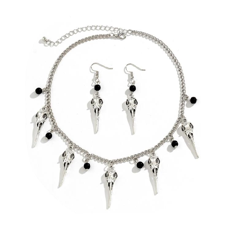 

Skull Pendant Necklace & Earrings Set Jewelry Sweet Cool Collar Necklace Earring 1