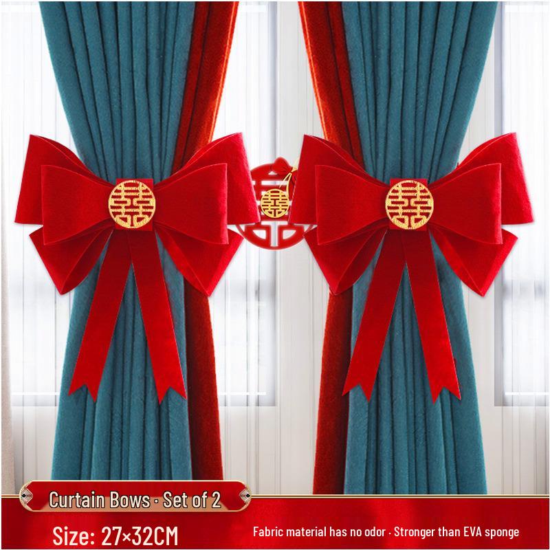 

Double Happiness Wedding Decor: Bridal Room Bows & Groom s New Home Curtains
