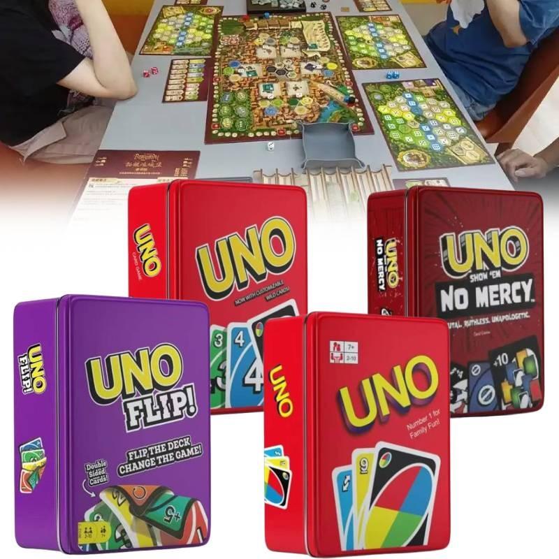 No Flip Uno Mercy Card Board Game Toy Family Party Prop Kids Gifts Iron Box