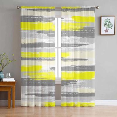 Cortinas de Tul Amarillo con Pintura de Línea Geométrica para Sala de Estar Cortina Transparente para Dormitorio Cocina Persianas Cortinas de Voile