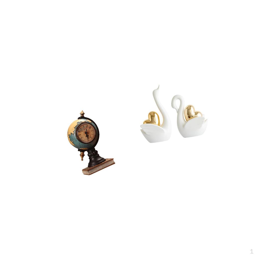 Modern Swan Figurine Tabletop Clock Art Craft Ornament for Office Bedroom Shelf Cabinet Fireplace