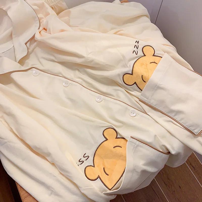 Ny pyjamas høst ren bomull Uformell løse hjemmeklær Dame pyjamas Todelt sett silke pyjamas for kvinner