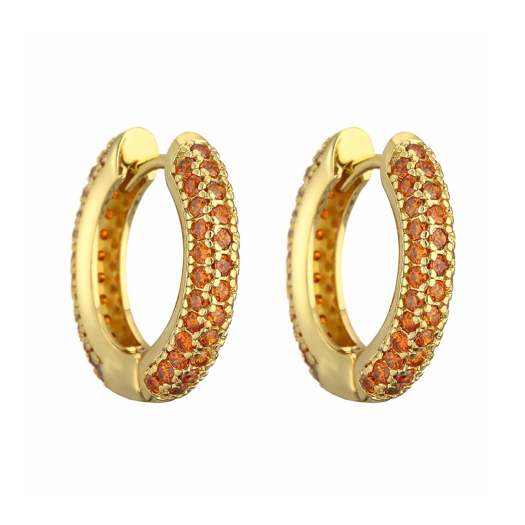 18K Gold Plated Brass Huggie Earrings with CZ Zircon Thin Ear Hoops Earring for Women Round Colorful Earring Piercing