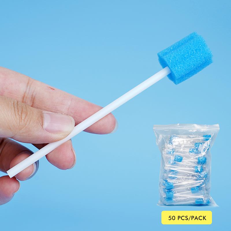 50Pcs Disposable Oral Care Sponge Head with Stick Micro Swabs Mouth Tooth Cleaning Toothbrush Dentistry Material