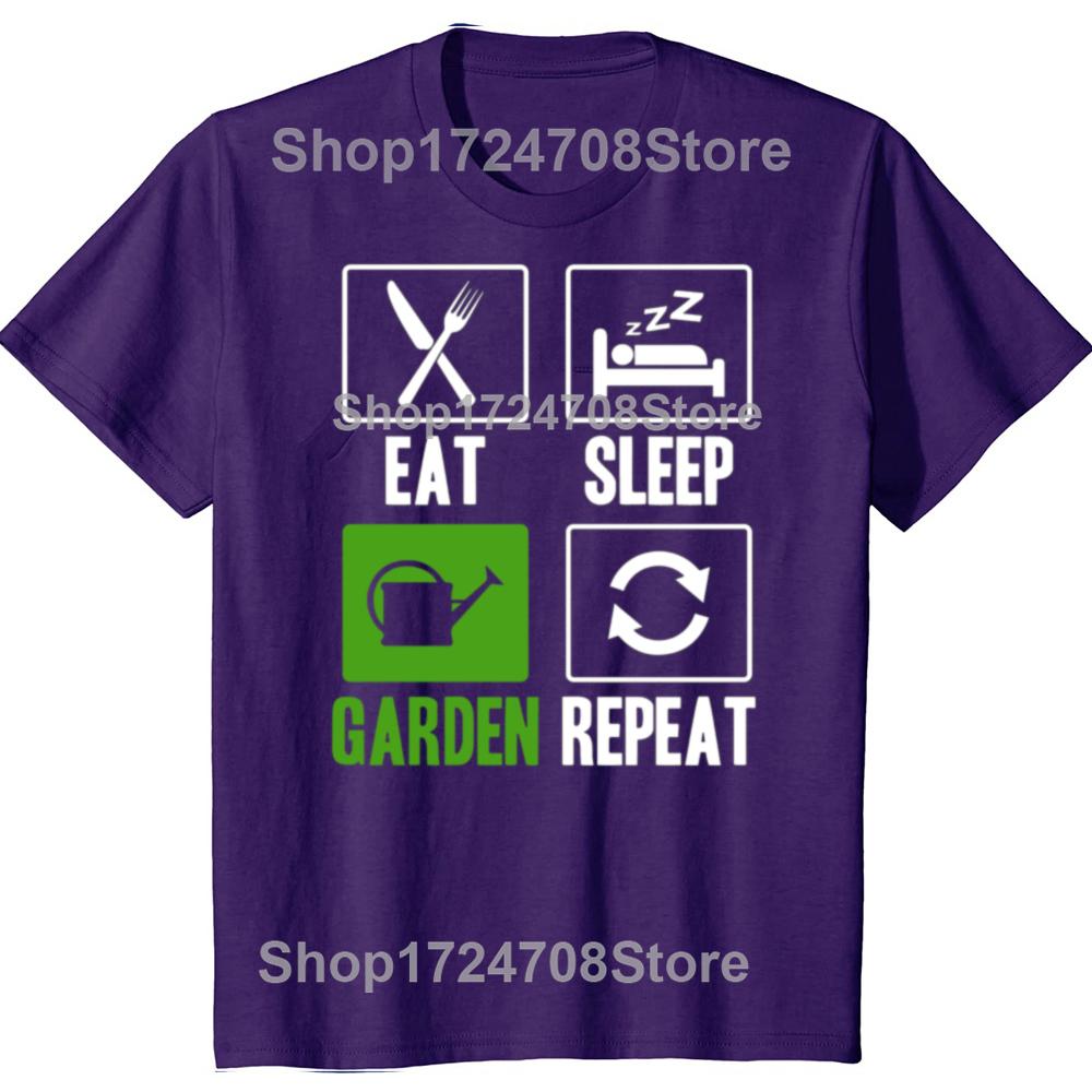 Funny Eat Sleep Garden Repeat Graphic Tshirts Men Womens Fashion Casual Tshirt 100 Cotton Loose Oversized Plant T Shirt