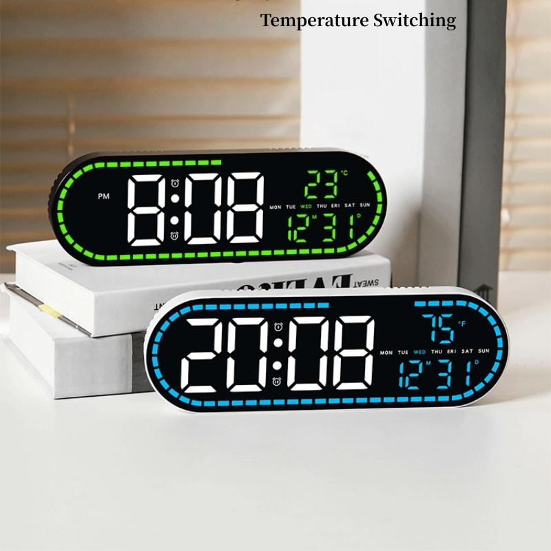Digital Wall Clock Temperature LED Clock Week Date 2 Alarms Brightness Adjustment Timer Snooze Second 12/24H USB Powered Clock